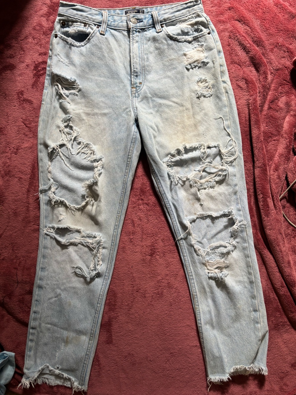 Abercrombie & Fitch Light Blue Distressed Boyfriend Jeans